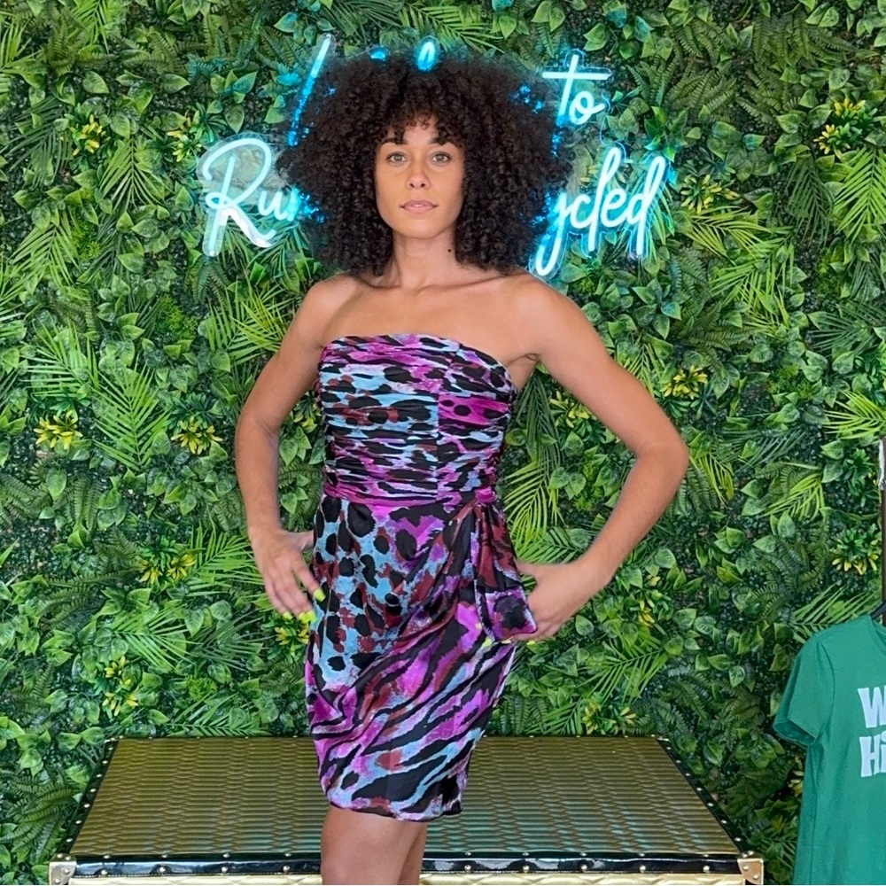 Cache Animal Print Strapless Cocktail Dress Size 6